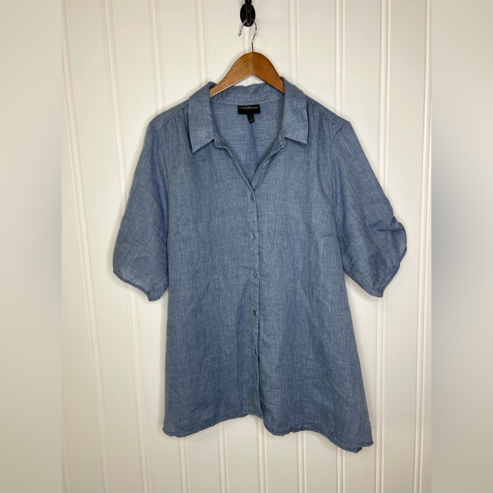 Lane Bryant Women's Button Front Ribbon Tie Top Blue Size 18